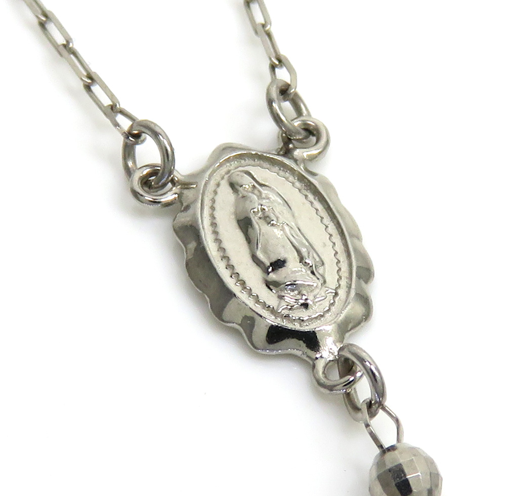 Rosary necklace 14k white gold diamond cut beads 26 inches 2.8mm - Image 2