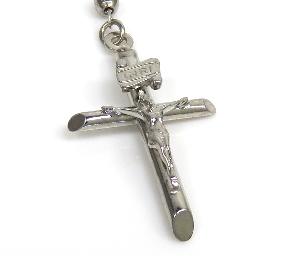 Rosary necklace 14k white gold diamond cut beads 26 inches 2.8mm - Image 3