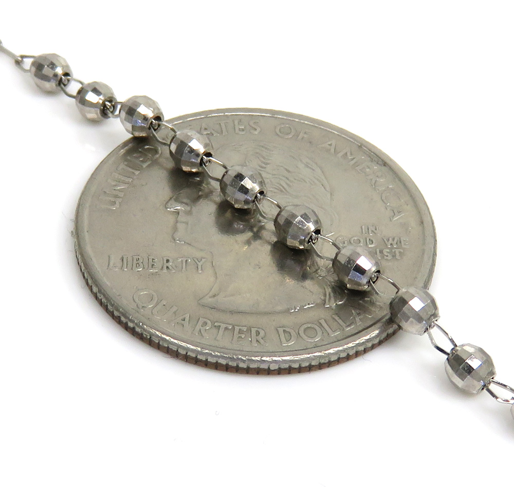 Rosary necklace 14k white gold diamond cut beads 26 inches 2.8mm
