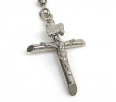Rosary necklace 14k white gold diamond cut beads 26 inches 2.8mm