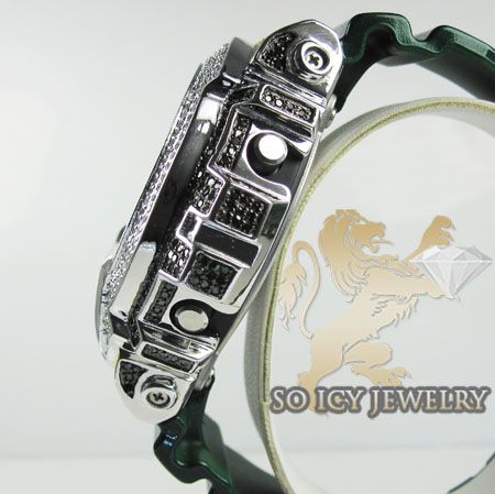Mens silver g-shock diamond neon green watch 4.00ct