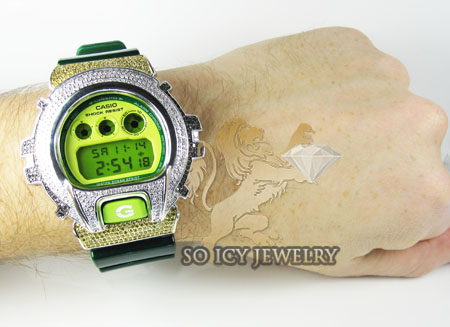 Buy Mens Silver G shock Diamond Neon Green Watch 4.00ct Online at SO ICY JEWELRY