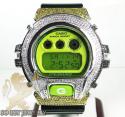 Mens silver g-shock diamond neon green watch 4.00ct
