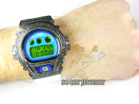 Mens black silver g-shock diamond light blue watch 4.00ct - Image 5