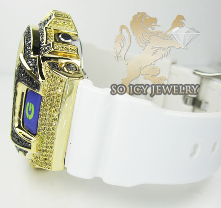 Mens yellow silver g-shock diamond light blue watch 4.00ct