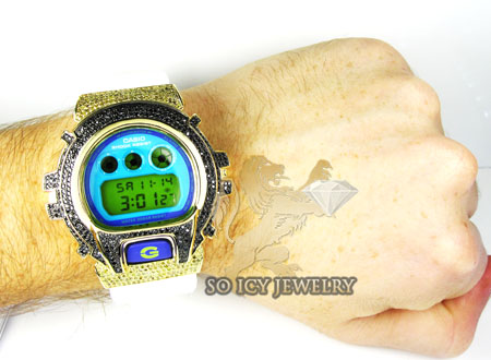 Mens yellow silver g-shock diamond light blue watch 4.00ct - Image 5
