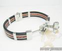 White stainless steel red & black rubber bracelet