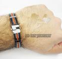 White stainless steel red & black rubber bracelet
