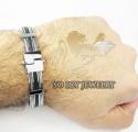 White stainless steel black rubber link bracelet
