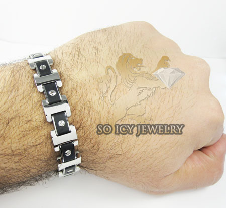 White stainless steel black screw link bracelet