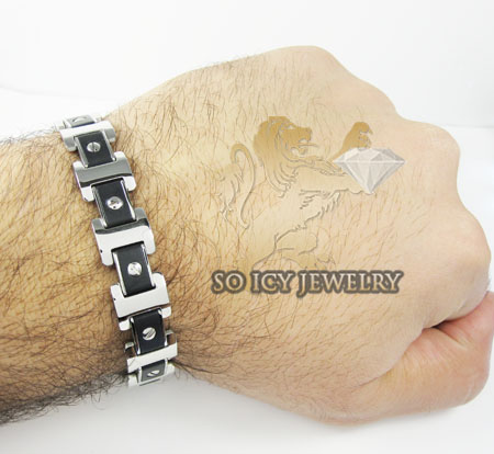 White stainless steel black screw link bracelet - Image 2