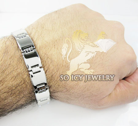 White stainless steel square link bracelet - Image 2