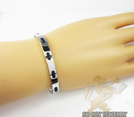 White stainless steel rubber link bracelet - Image 2
