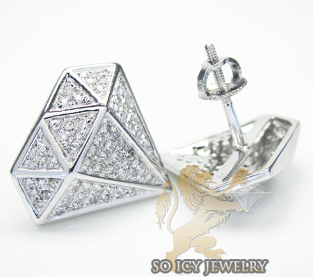 Round diamond earrings 10k white gold mens 0.60ct