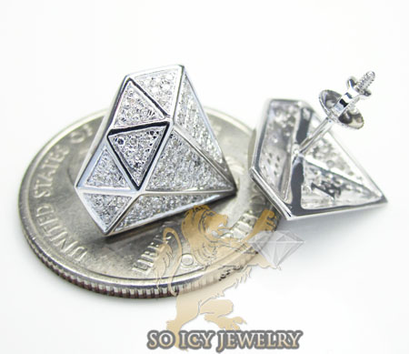 Round diamond earrings 10k white gold mens 0.60ct - Image 3