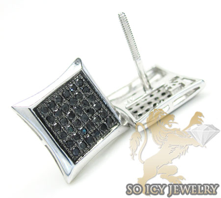 Black diamond 5x5 row kite shape earrings 10k white gold 0.40ct