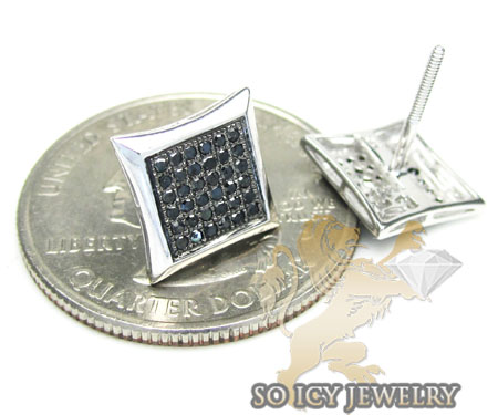 Black diamond 5x5 row kite shape earrings 10k white gold 0.40ct