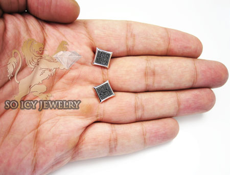 Black diamond 5x5 row kite shape earrings 10k white gold 0.40ct