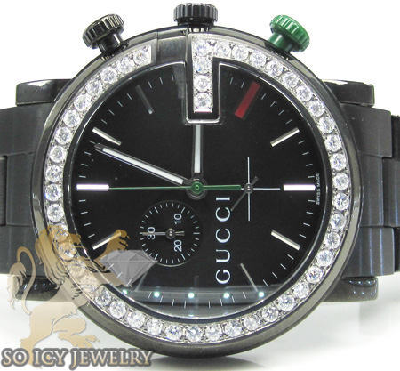 Diamond gucci chrono g watch black stainless steel 2.00 ct