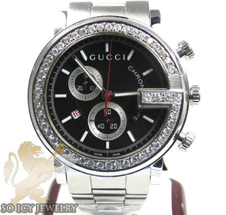 Diamond gucci chrono g watch white stainless steel 2.00 ct