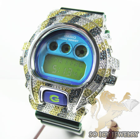 Mens multi color diamond g-shock watch 4.00ct