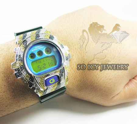 Mens multi color diamond g-shock watch 4.00ct