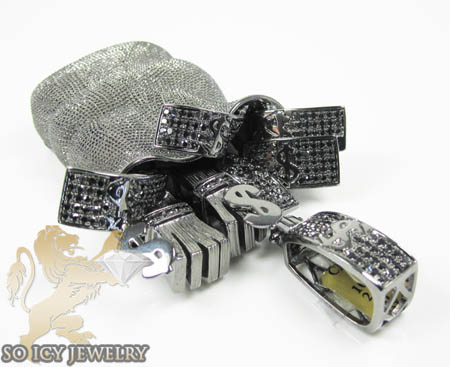 Mens 10k black gold diamond money bag pendant 2.00ct