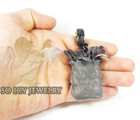 Mens 10k black gold diamond money bag pendant 2.00ct