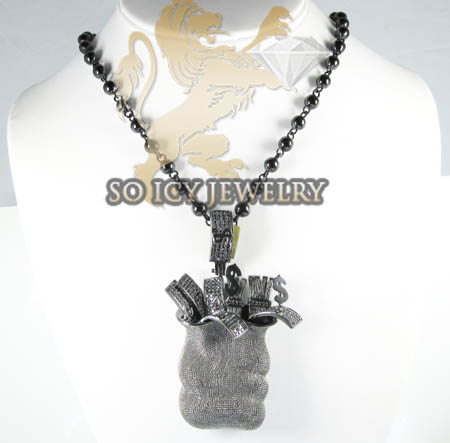 Mens 10k black gold diamond money bag pendant 2.00ct