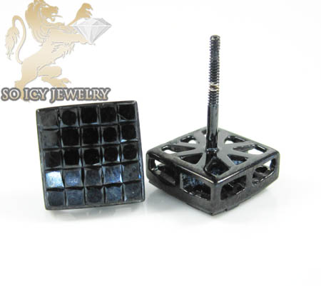 10k black gold diamond princess earrings 2.00ct