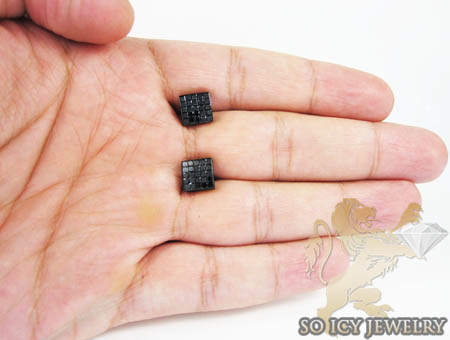 10k black gold diamond princess earrings 2.00ct