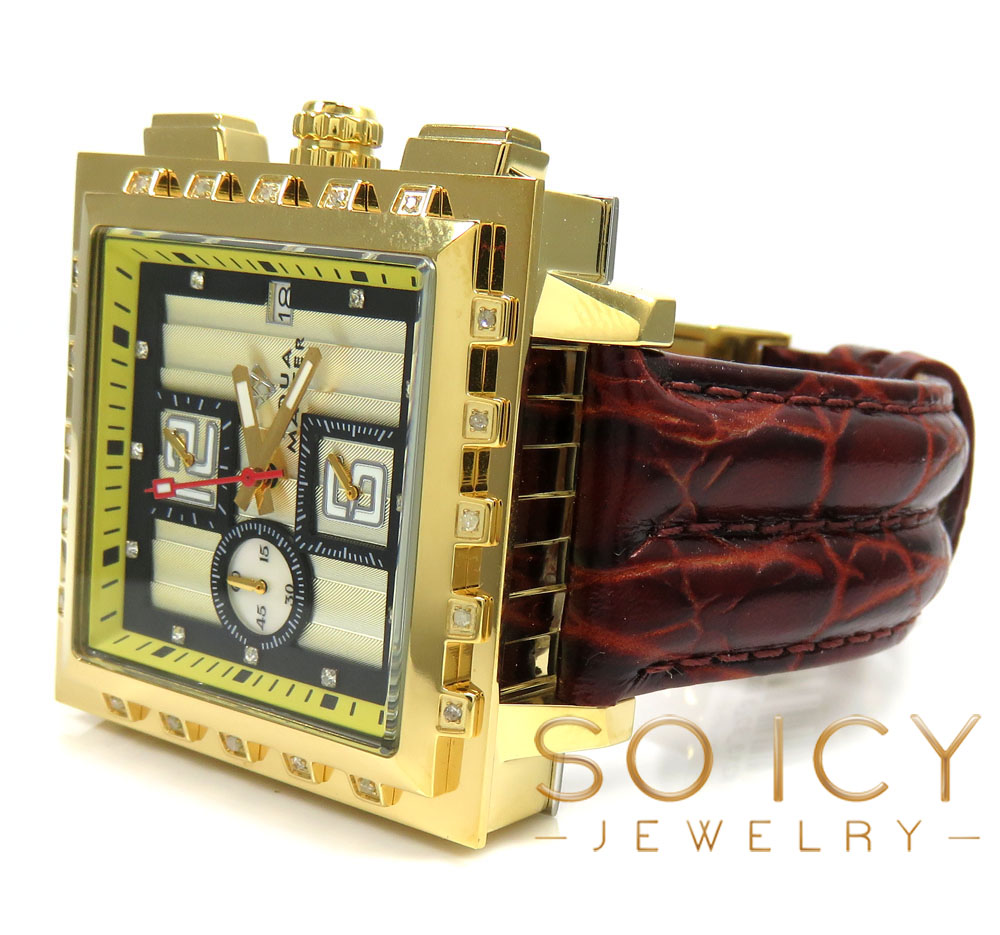 Mens aqua master genuine diamond yellow square watch 0.20ct