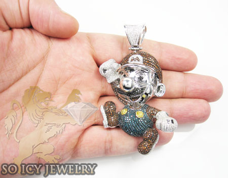 10k white gold diamond super mario pendant 10.15ct - Image 5