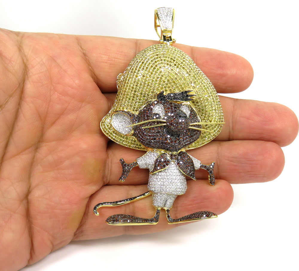 10k yellow gold diamond speedy gonzales pendant 11.25ct
