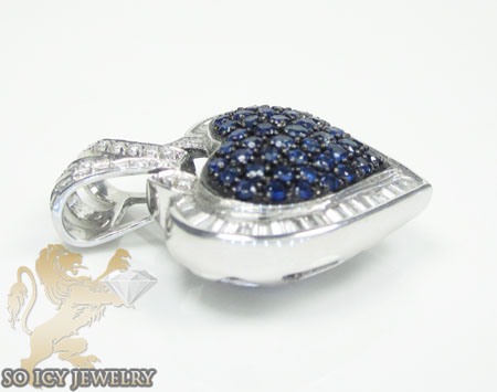 Ladies 18k white gold blue sapphire diamond heart pendant 2.39ct