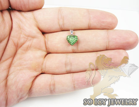 Ladies 18k white gold green sapphire mini heart pendant 0.48ct