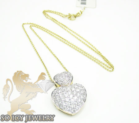 14k yellow gold diamond double heart & chain pendant 1.20ct