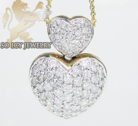 14k yellow gold diamond double heart & chain pendant 1.20ct