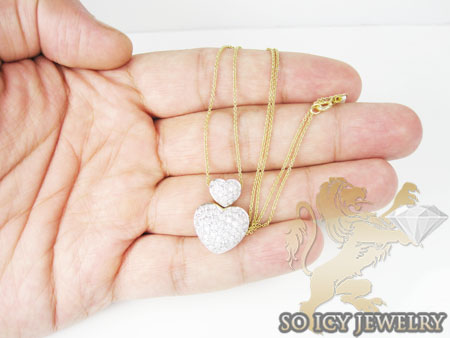 14k yellow gold diamond double heart & chain pendant 1.20ct