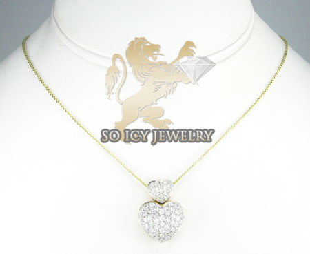 14k yellow gold diamond double heart & chain pendant 1.20ct - Image 6
