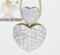 14k yellow gold diamond double heart & chain pendant 1.20ct