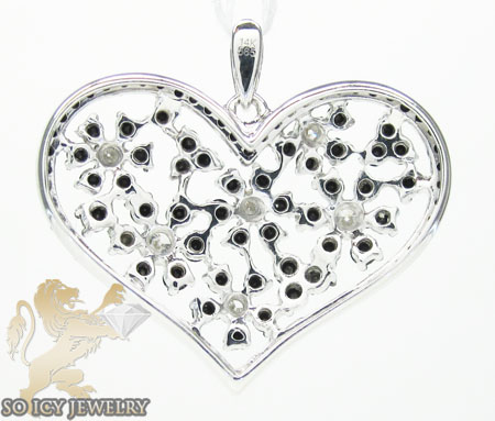 Ladies 14k white gold black & white diamond heart pendant 1.33ct