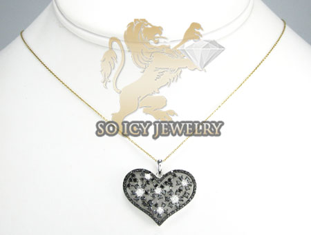 Ladies 14k white gold black & white diamond heart pendant 1.33ct