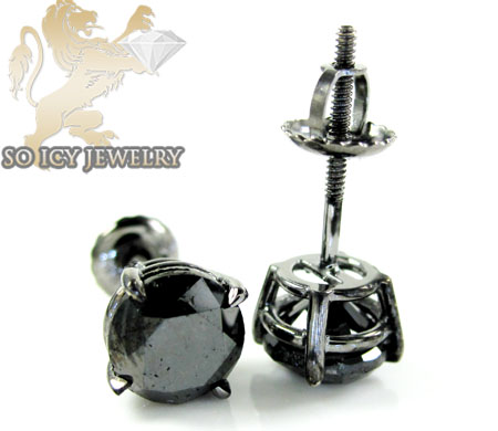 14k solid black gold black round diamond studs 2.00ct