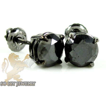 14k solid black gold black round diamond studs 2.00ct