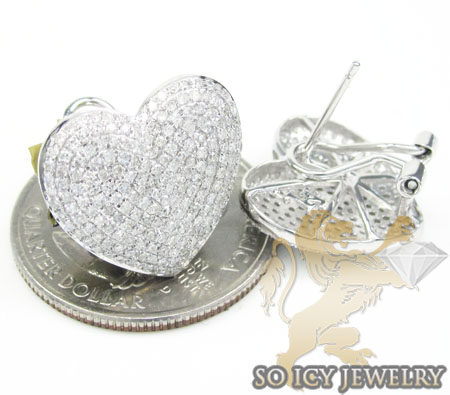 Ladies 10k white gold diamond pave heart earrings 1.50ct - Image 2