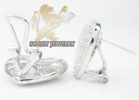 Ladies 10k white gold diamond pave heart earrings 1.50ct