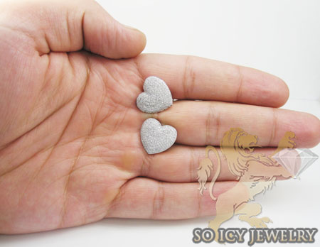 Ladies 10k white gold diamond pave heart earrings 1.50ct