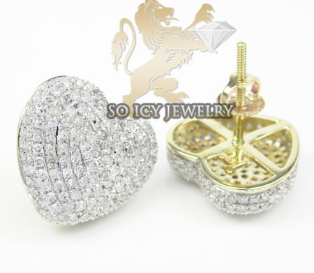 Ladies 10k yellow gold diamond pave heart earrings 1.25ct