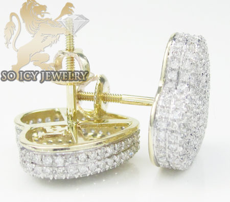 Ladies 10k yellow gold diamond pave heart earrings 1.25ct